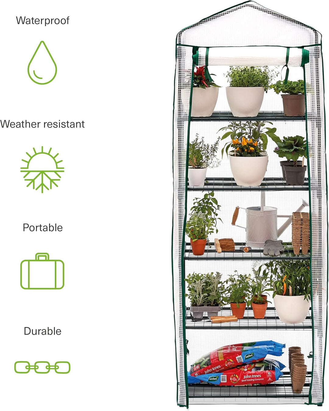 Bramble - Premium Garten Foliengewächshaus für Balkon & Terrasse mit 5 Regalen, Stahlrahmen & Verstä