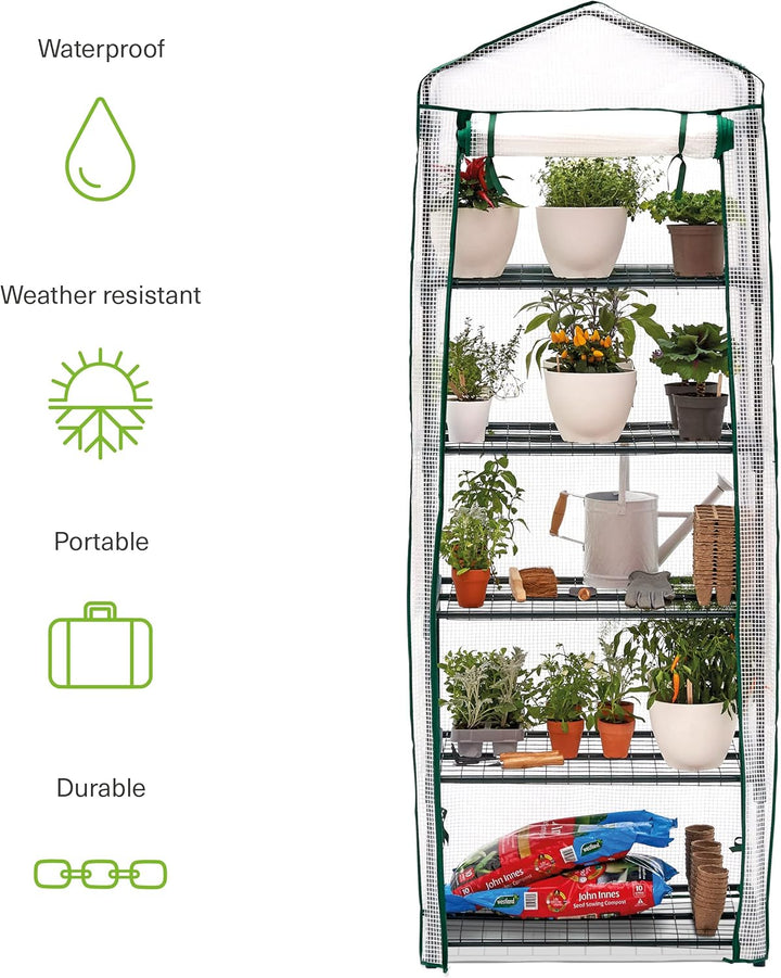 Bramble - Premium Garten Foliengewächshaus für Balkon & Terrasse mit 5 Regalen, Stahlrahmen & Verstä