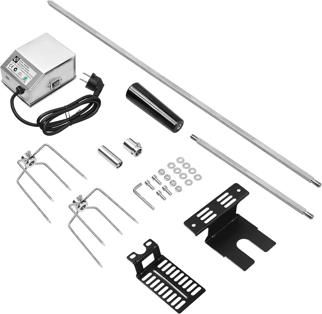 HENGMEI Edelstahl Grillspiess Set 107cm BBQ Fleischklammer mit Motor inkl. Fleischnadeln, 220V - 240