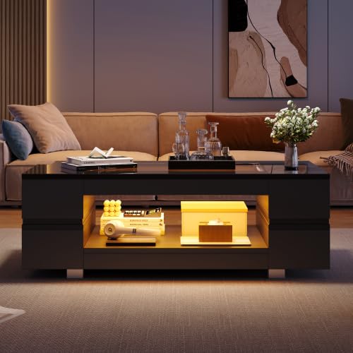 Merax Moderner Couchtisch mit LED-App-Steuerung, 100x50x35cm, Wohnzimmertisch & Beistelltisch Couch,