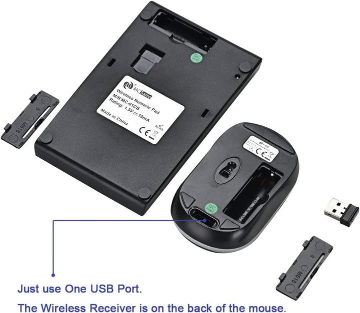 MCSaite Ziffernblock und Maus Kombination, 2,4G kabellose Mini USB Ziffernblock und Maus Kombination