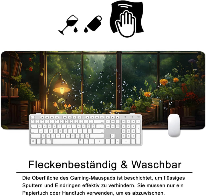 Mauspad Grün Schreibtischunterlage Blumen 80x30cm Mousepad XL Gross Mauspad Nacht Computer PC Tastat