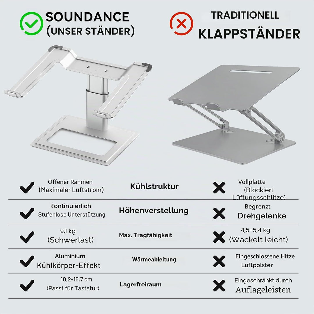 SOUNDANCE Verstellbarer Laptop-Ständer für Schreibtisch, Computerständer, ergonomischer Laptop-Halte