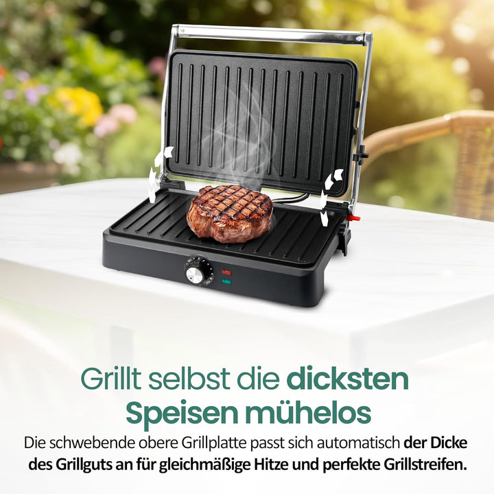 EMERIO Kontaktgrill Panini Grill Sandwichmaker Tischgrill | Grillfläche 34x24cm | antihaftbeschichte
