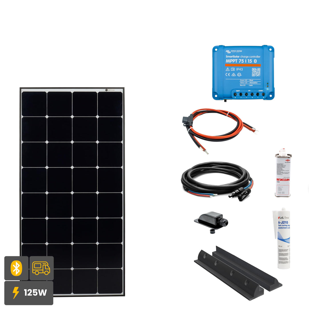125W SOLA Frame Solarmodul-Set für Wohnmobile und Camper, Laderegler, Kabel, Montagezubehör (Schwarz