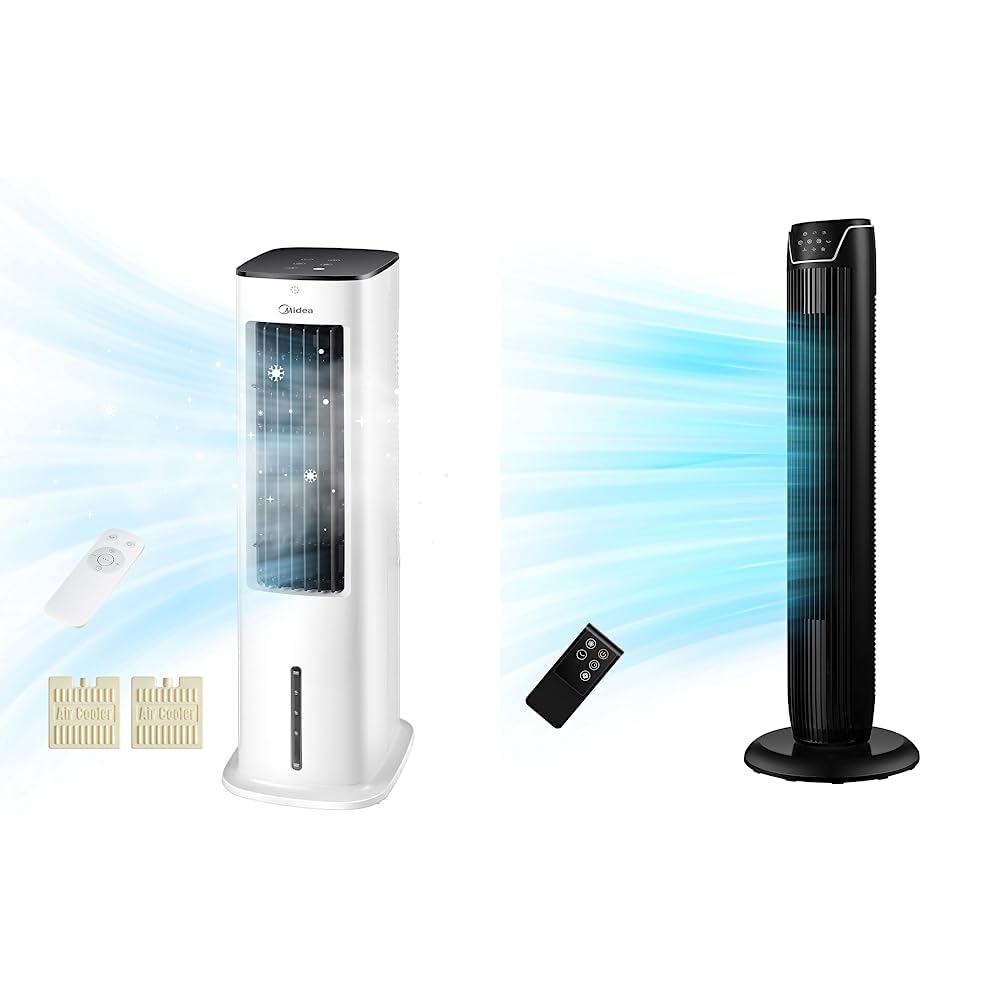 Midea Luftkühler mit Wasserkühlung & FZ10-17JR Turmventilator Leise mit Fernbedienung 92CM, mobiler