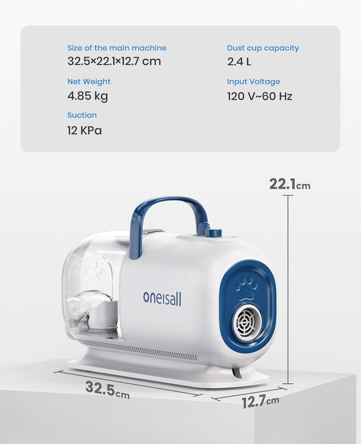 oneisall Hundeschermaschine mit Staubsauger und Trockner, Super Saugkraft mit 15000Pa, 7 Stufen der