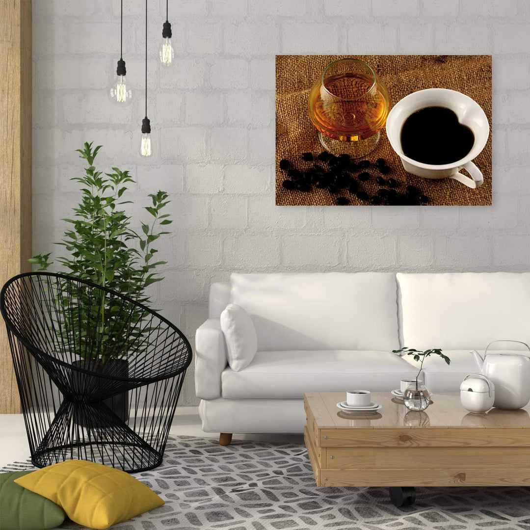 Feeby Wandbild Kaffee Druckbild Leinwandbild für Wohnzimmer Braun 100x70 cm M14317 100x70 cm, M14317