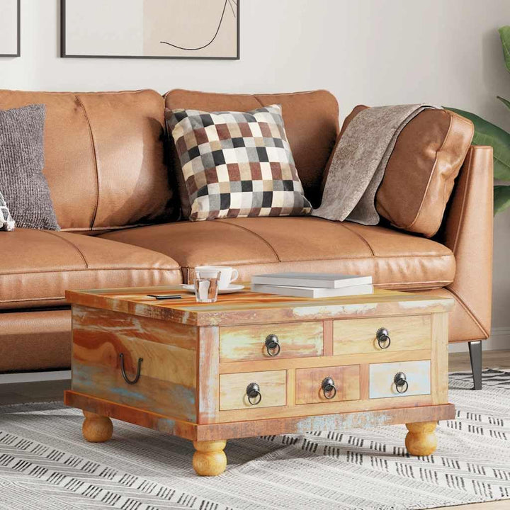 vidaXL Couchtisch mit 5 Schubladen 1 Staufach Vintage Beistelltisch Wohnzimmertisch Kaffeetisch Sofa