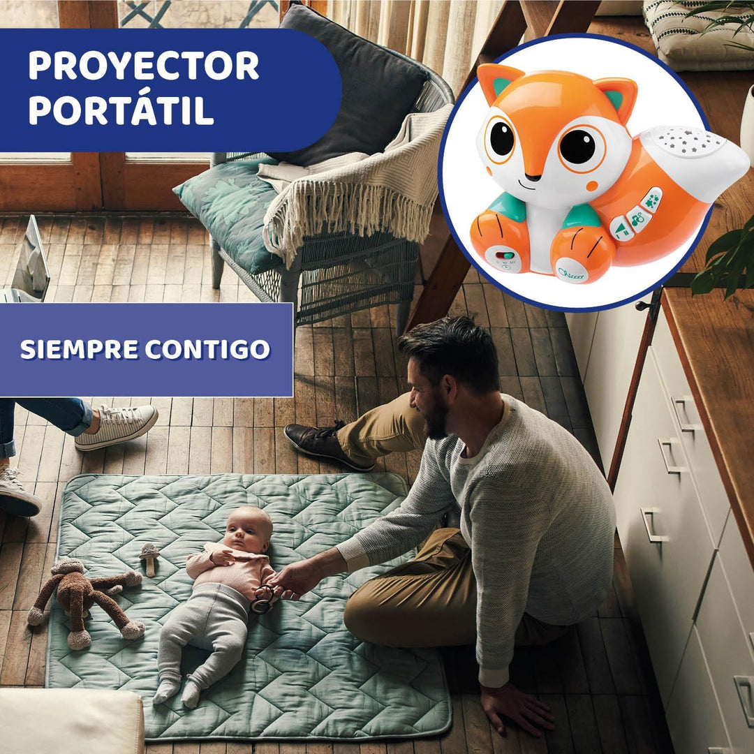 Chicco Projektor Foxy, niedlicher tragbarer Projektor mit entspannenden Melodien und bunten Projekti
