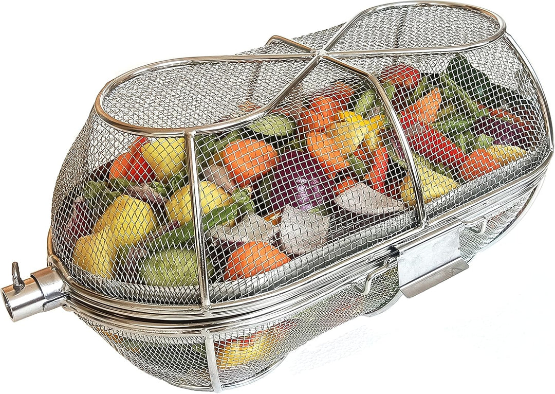 edelstahl Grillkorb - Korb für Rotisserie - Drehspiess korb - kann an jedem Spiess mit einer maximal
