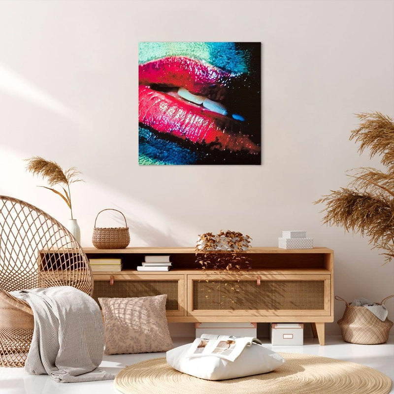 Bilder auf Leinwand Lippen Gesicht Frau Leinwandbild mit Rahmen 60x60cm Wandbilder Dekoration Wohnzi