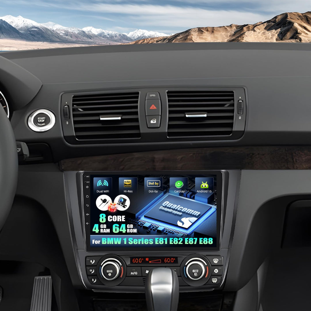 CAMECHO Android 15 Qualcomm Octa Core 4G+64G Autoradio für BMW 1 Serie E81 E82 E87 E88 mit Carplay A