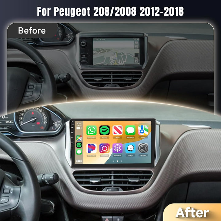 Podofo Carplay Autoradio für Peugeot 208/2008 2012-2018, Android 2G+64G HiFi, 10" Touchscreen Androi