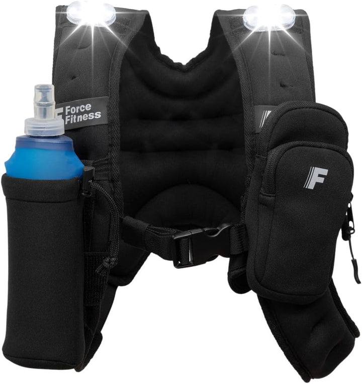 Force Fitness Gewichtsweste zum Laufen mit LED-Sicherheitslichtern vorne und hinten, abnehmbarer Fla