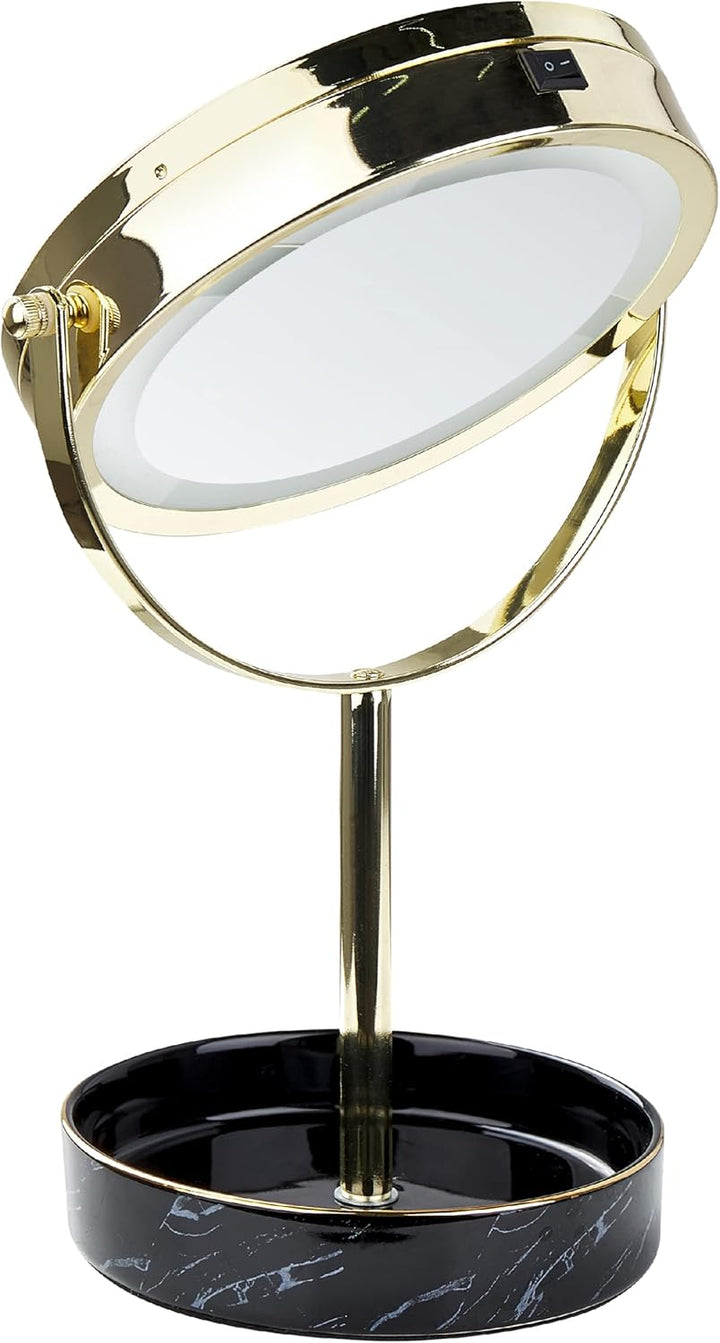 Kosmetikspiegel mit LED-Beleuchtung gold/schwarz ø 26 cm doppelseitig Savoie