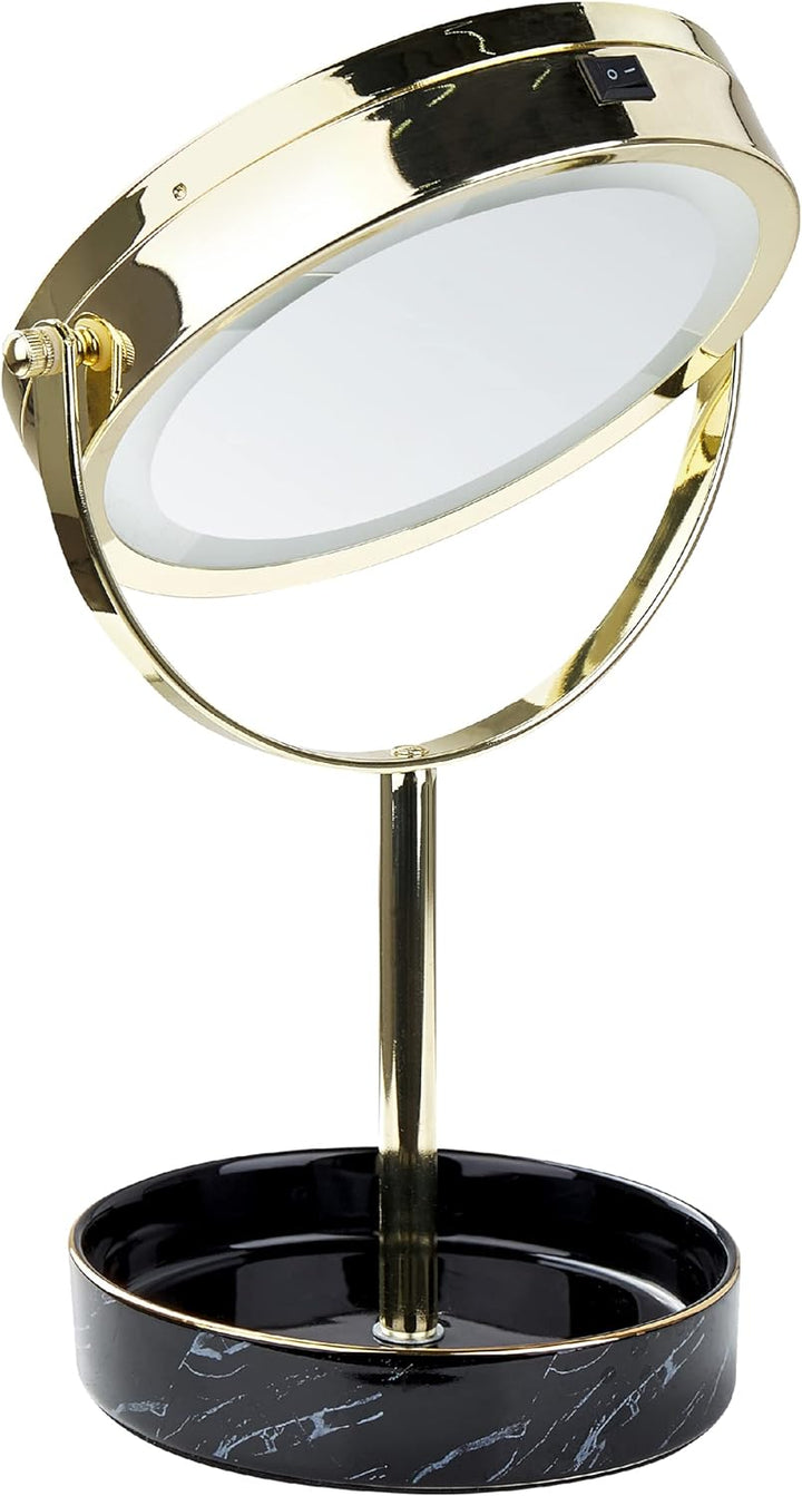 Kosmetikspiegel mit LED-Beleuchtung gold/schwarz ø 26 cm doppelseitig Savoie
