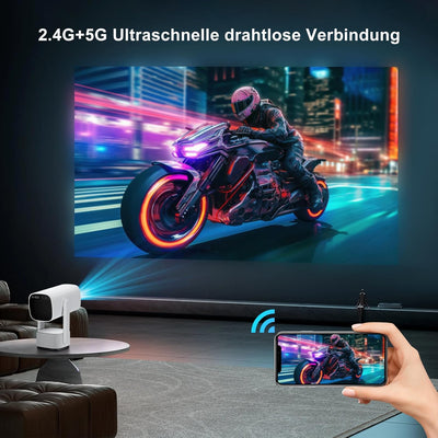 【Autokorrektur Autofokus】 Eroshoo Outdoor Mini Beamer R1 mit Akku,WiFi 6 BT5.2 Beamer Android TV 11.