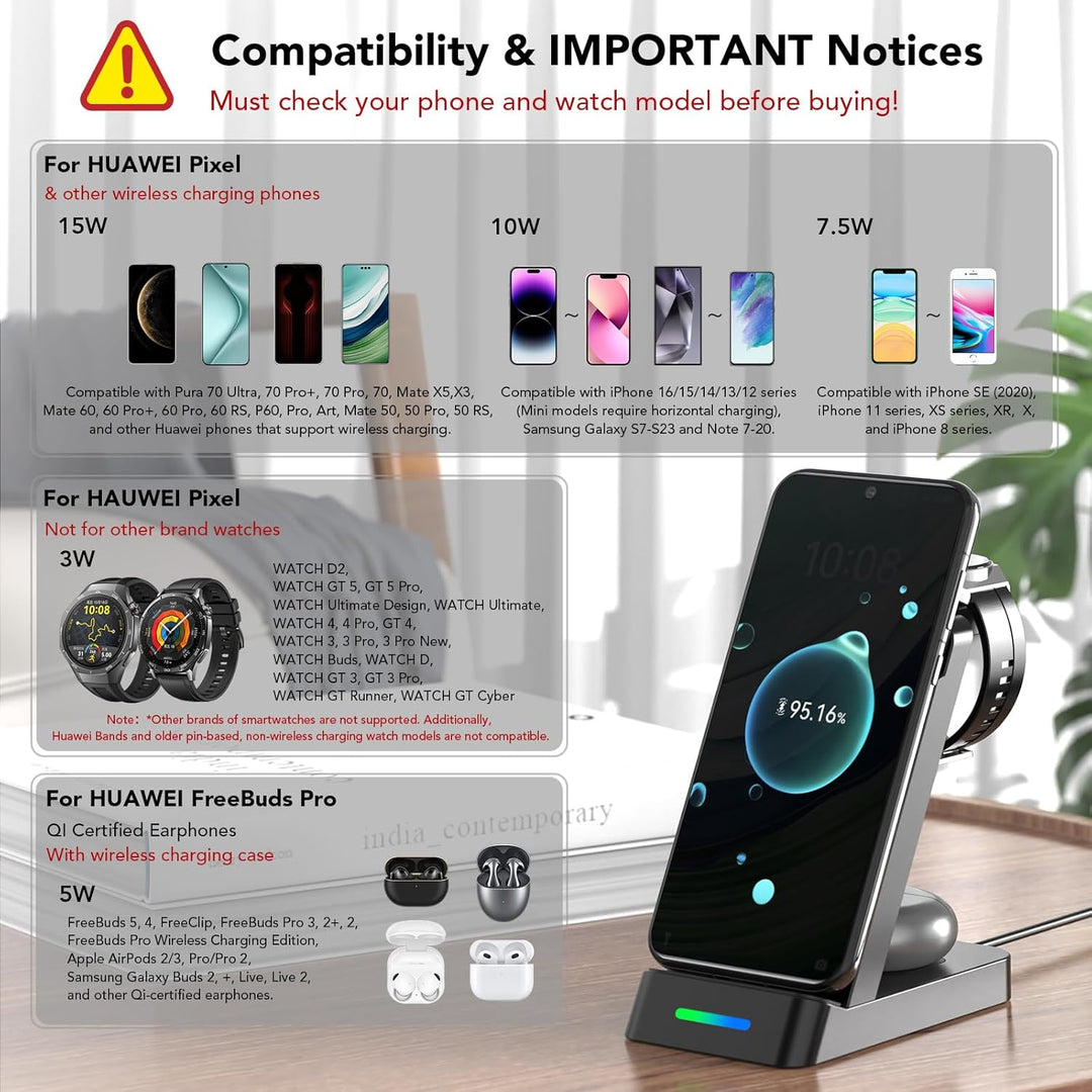 3 in 1 Induktive Ladegerät für Huawei P60/P50,P60/P50/P40/P30 Pro,Handy Ladestation für Mate 60/Mate