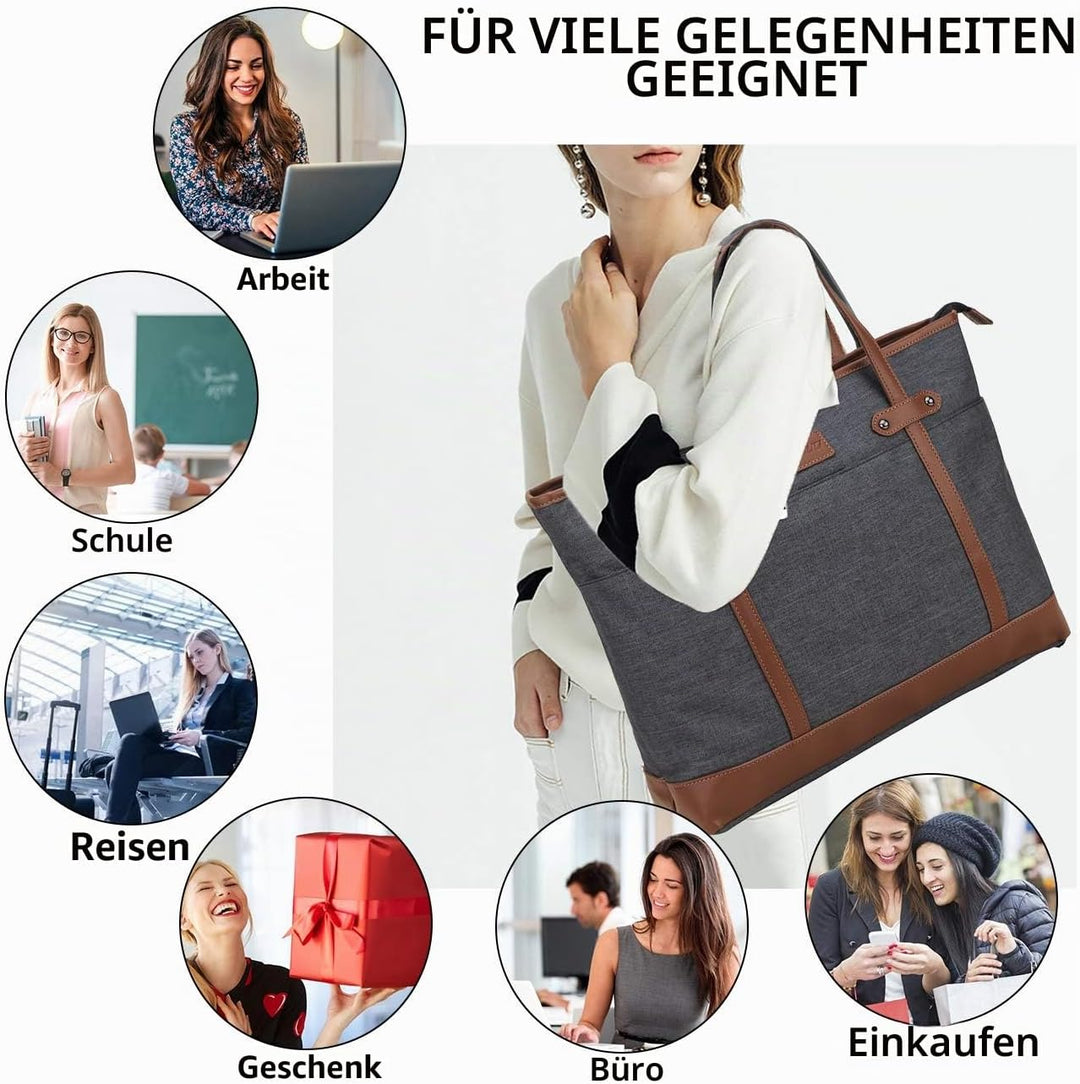 RAVUO Laptoptasche Damen, Wasserdichte Handtasche Elegant Lehrertasche Gross Aktentasche 15.6 zoll L