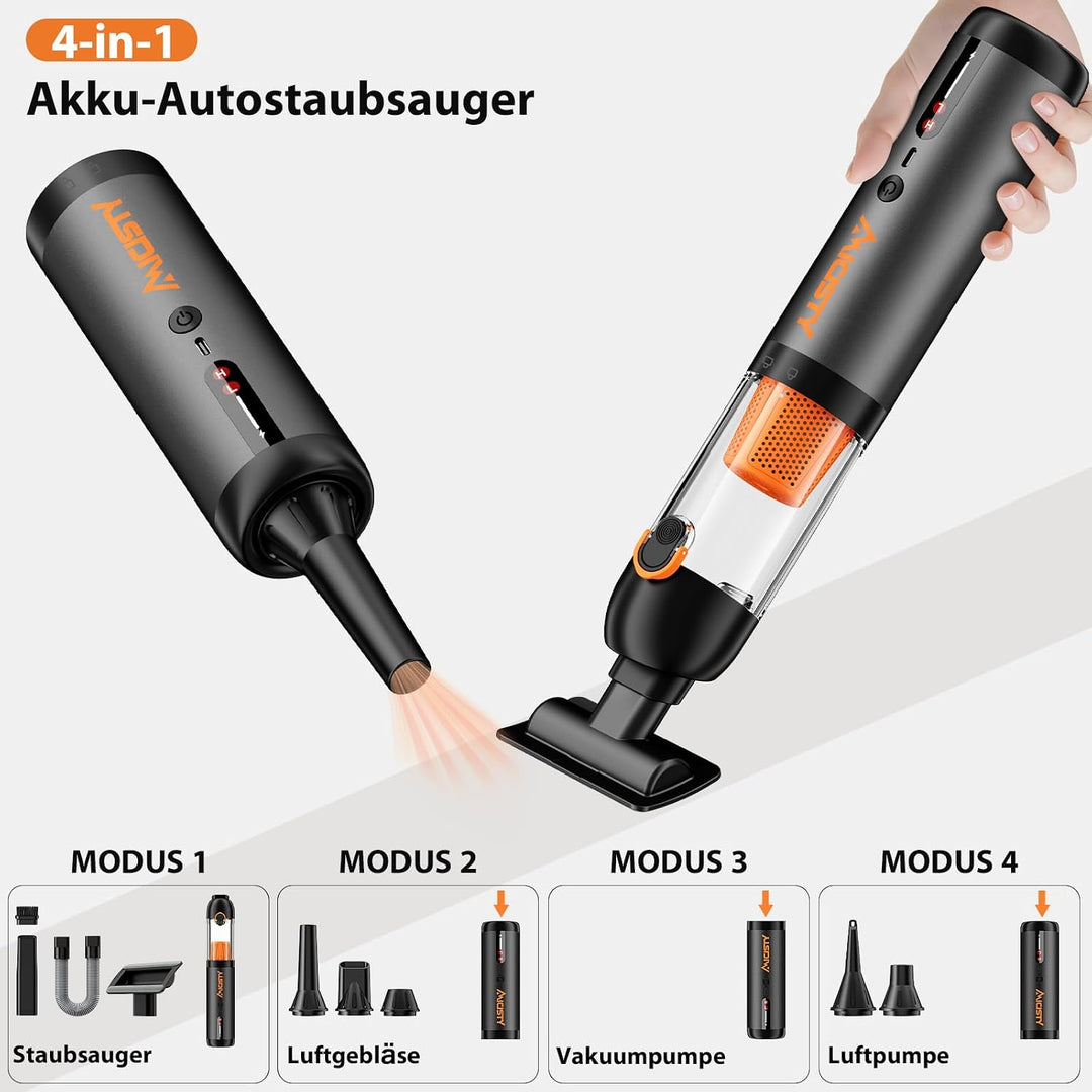Handstaubsauger Akku 30000Pa, 4-in-1 Akku-Autostaubsauger Bürstenloser Motor, Auto Staubsauger Stark