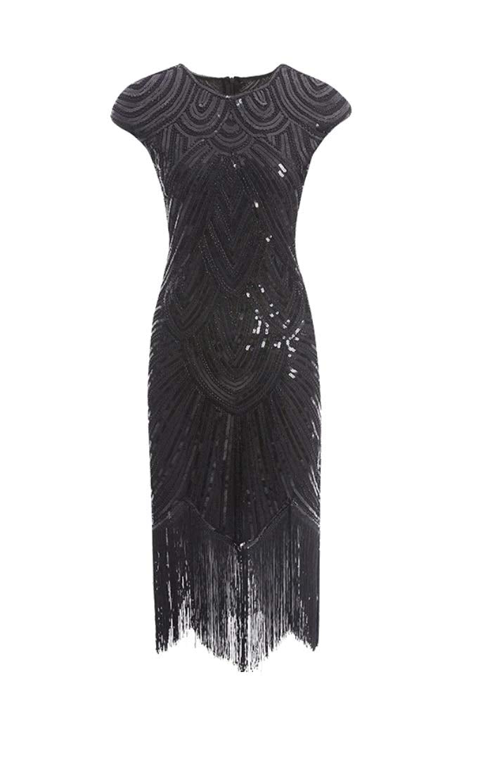 MIMIKRY 20er Jahre Charleston Kleid Pailletten Fransen Flapper Gatsby 20's Fransenkleid Damen-Kostüm