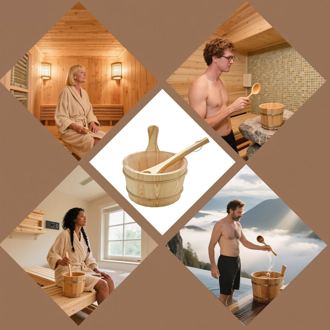 Sauna Eimer Mit Kelle, 4 L Sauna Eimer Holz Set, Saunaeimer Mit Innenauskleidung, Saunakübel Mit PP-