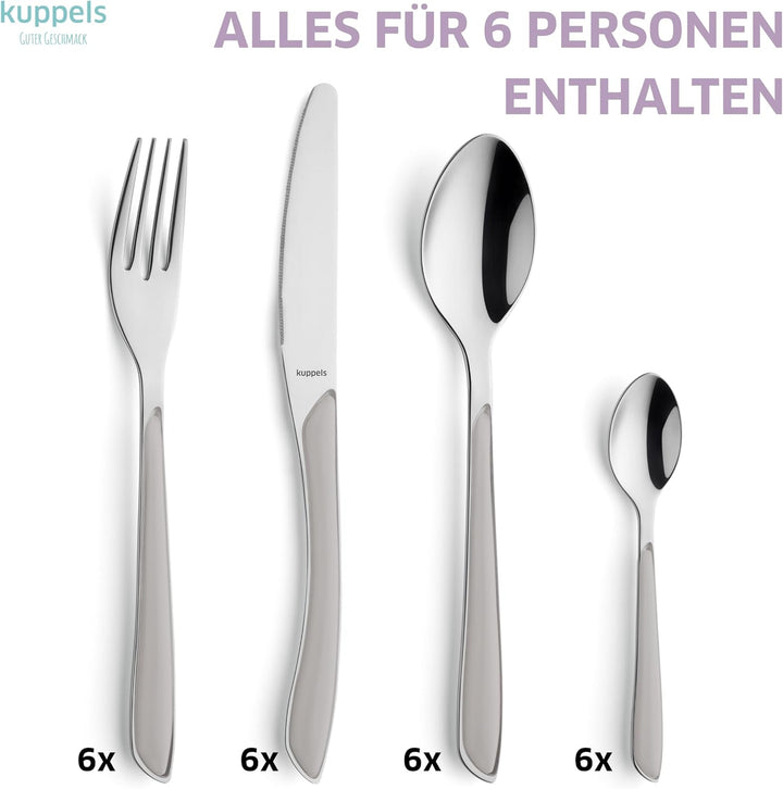 Kuppels Prisma Besteck Set für 6 Personen aus Edelstahl poliert | Besteckset 24-teilig | Hochwertige