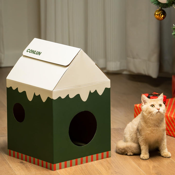 Conlun Katzenhaus mit Kratzbrett &amp; Katzenminze, Leicht zu Montieren - Kratzhöhle für Wohnungskatzen,
