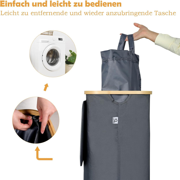 CALIYO WäSchekorb Mit Deckel 100 Liter, Wäschesammler Schmal mit Henkel und Abnehmbarem Beutel, Wäsc