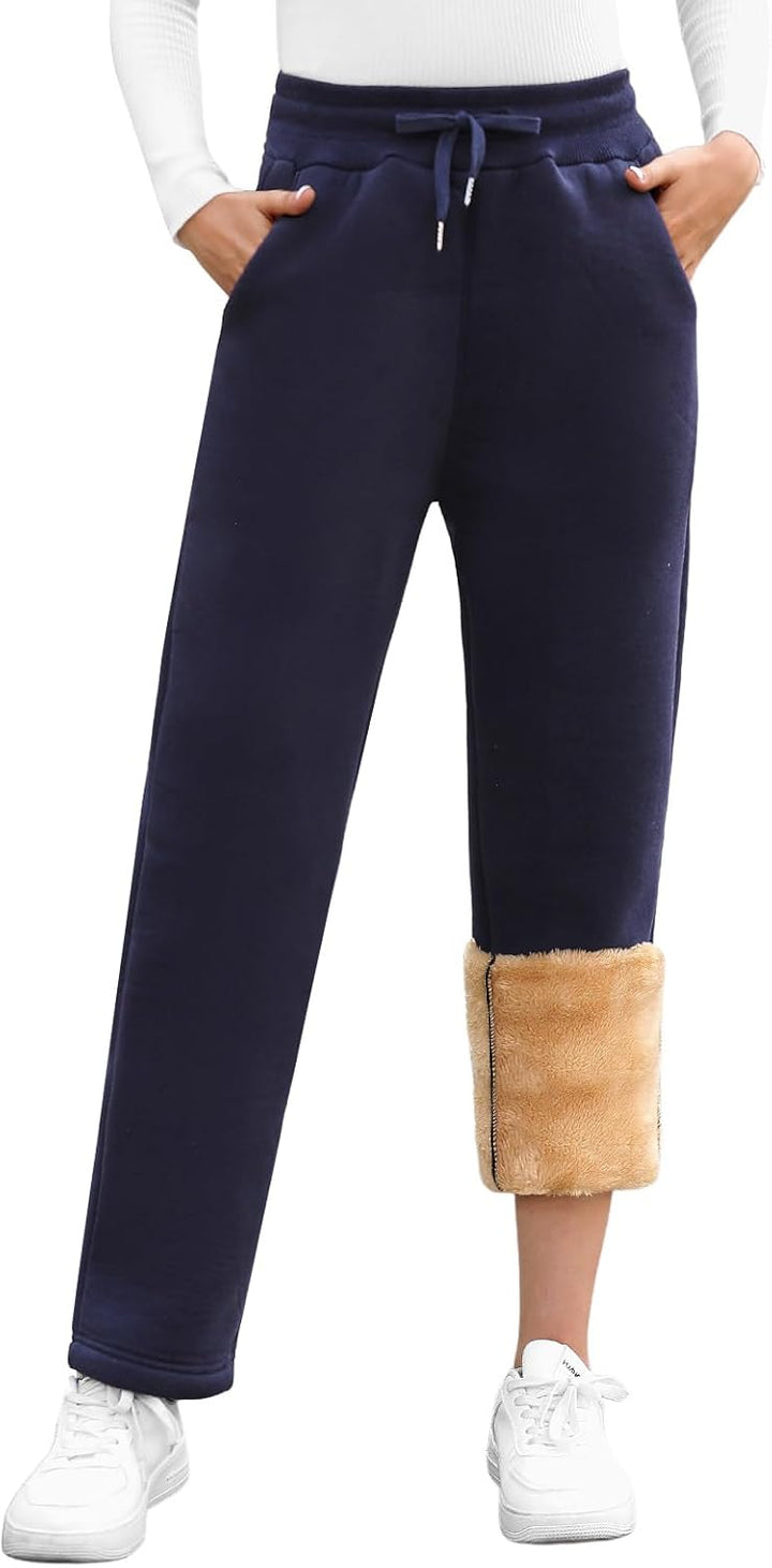 UMIPUBO Gefütterte Jogginghose Damen Warm Fleece Freizeithose Winter Thermo Fleecehose High Waist Sw