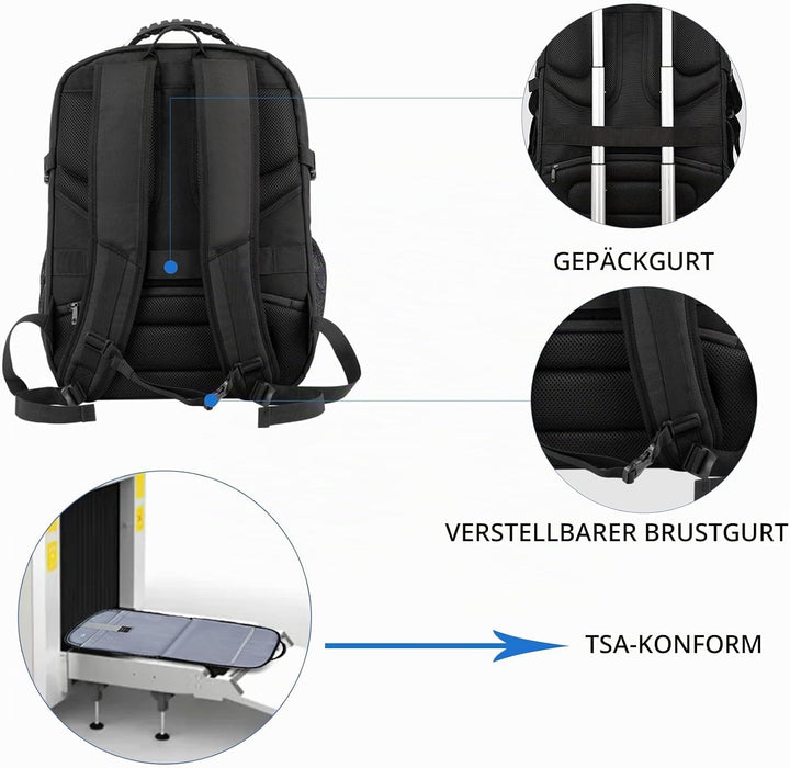 KROSER Grosser Rucksack für Herren, 17,3 – 18,4 Zoll, XXXL, Laptop-Rucksack, mit RFID-Taschen und wa