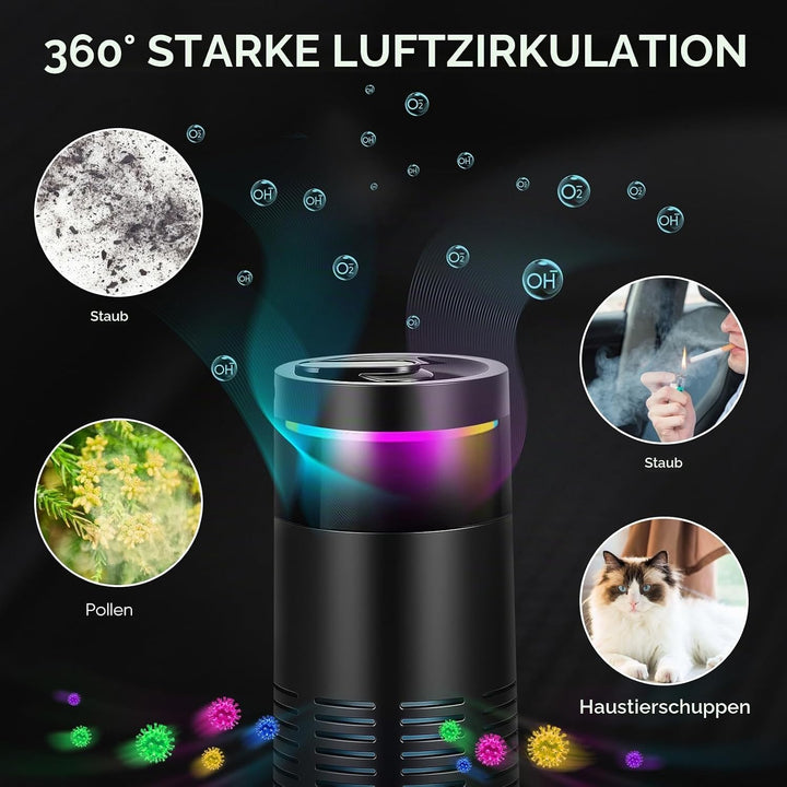 Auto Luftreiniger mit HEPA &amp; Aktivkohlefilter, 500W Ionisierer gegen unangenehme Gerüche, Rauch, für