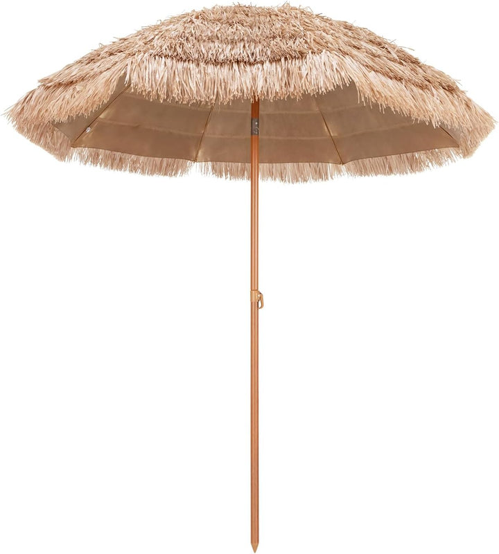 GOPLUS Sonnenschirm Hawaii, Ø 208 cm Sonnenschirm Stroh um 30° knickbar, Strandschirm mit PP-Stroh &amp;