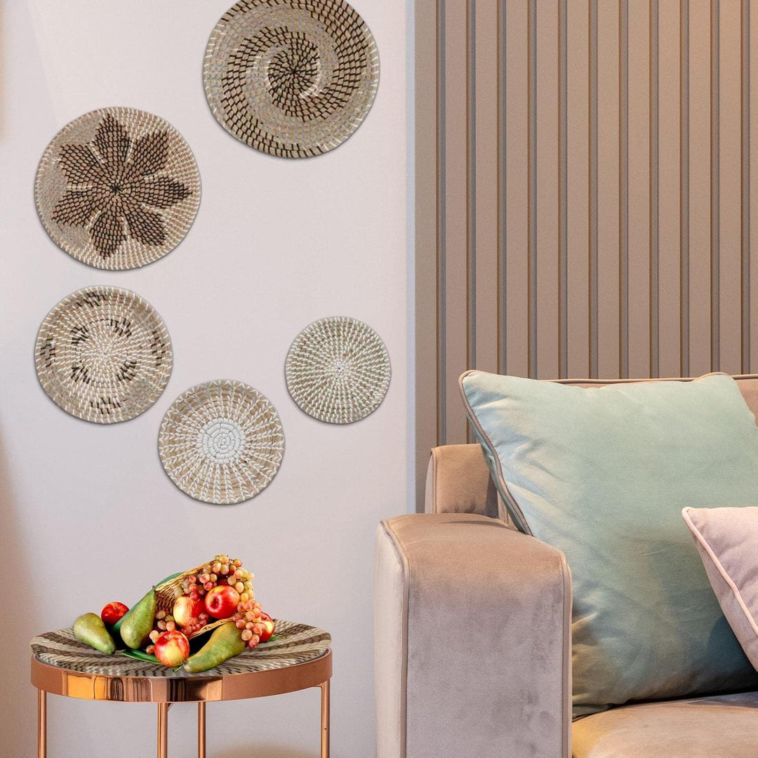 5PCS Woven Basket Wall Decor – Hangings Wall Basket Dekoration – Rattan Wall Decor – Wicker Wall Art
