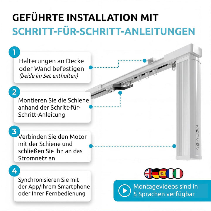 ABALON Elektrische Gardinenschiene, WLAN-Motor, kompatibel mit Alexa, Google Home und der Tuya Smart