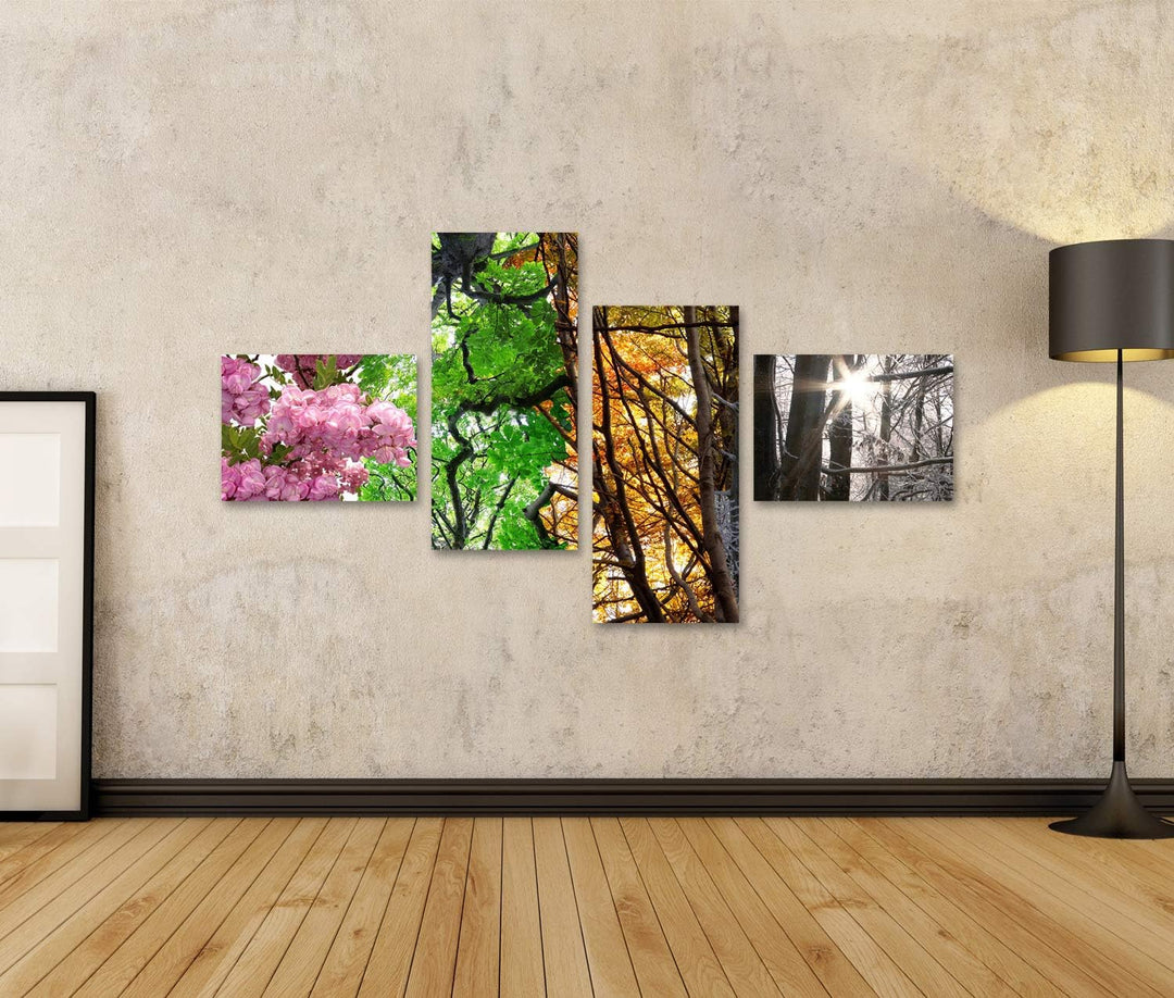 islandburner Bild auf Leinwand Vier Jahreszeiten Bilder Wandbilder Poster Leinwand 150x80cm - 4 Teil