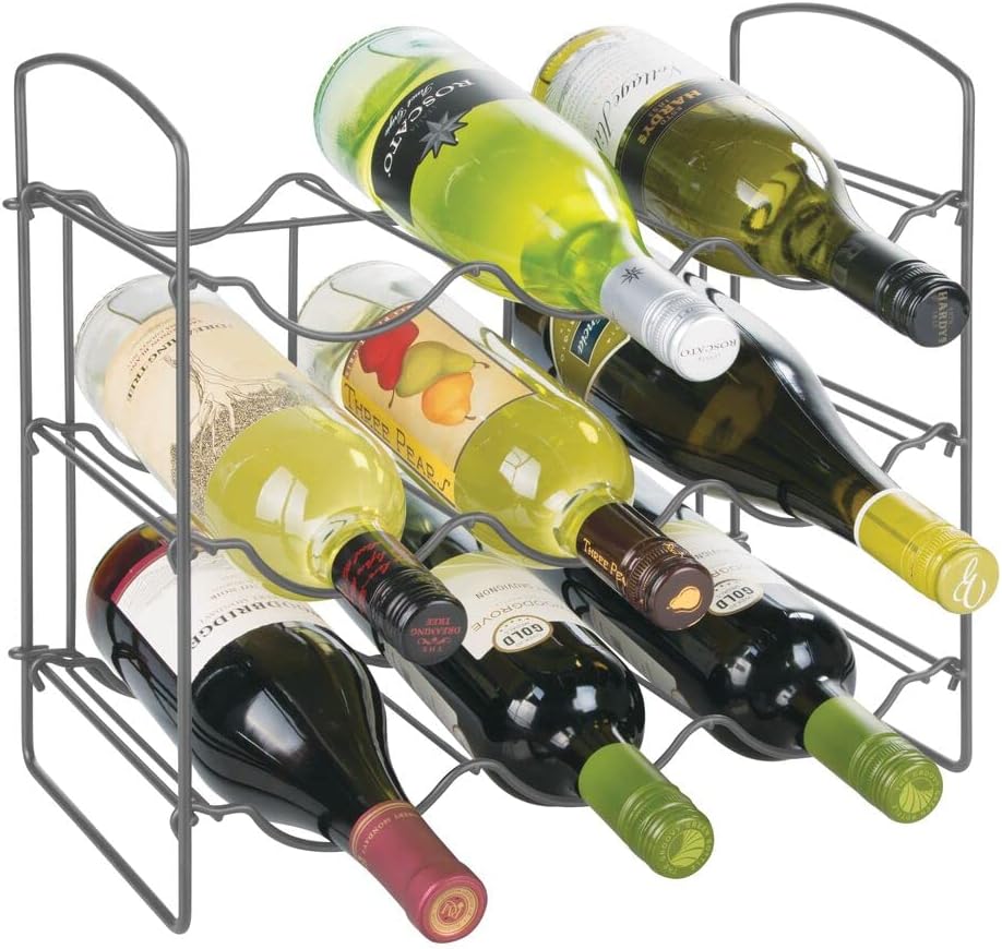 mDesign Weinregal für 9 Flaschen Wein, Bier, Wasser usw. – Flaschenhalter mit 3 Ebenen für die Küche