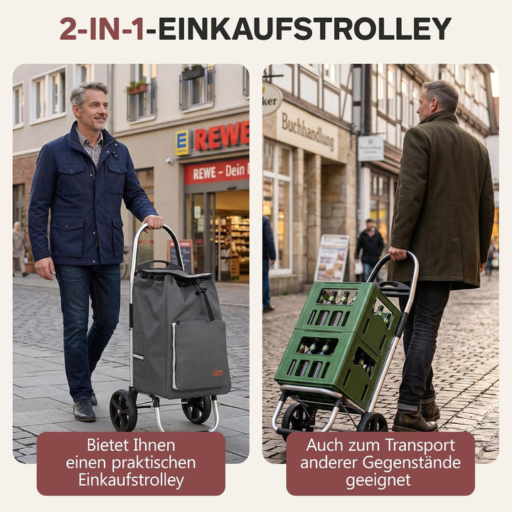 Sekey Einkaufstrolley klappbar, XXL Einkaufstasche mit Kühlfach, | grosse Räder, Aluminiumrahmen, fa
