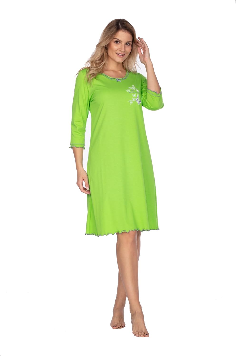e.Femme® Damen Nachthemd 275 mit 3/4 Ärmeln, aus 50% Baumwolle und 50% Modal, Grün 36