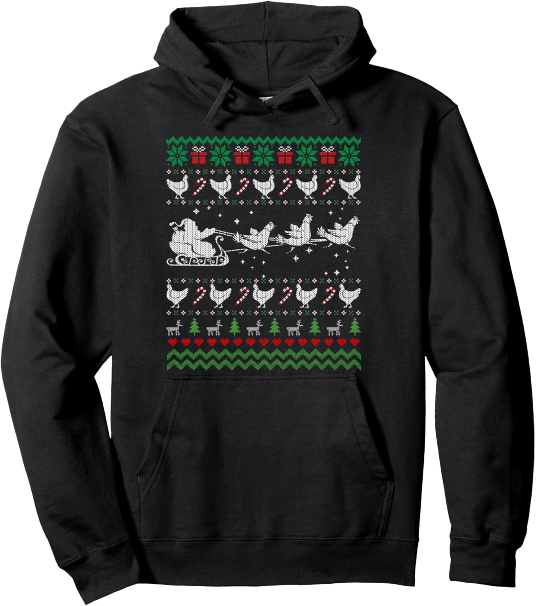 Funny Chicken And Santa Ugly Christmas Sweater Thanksgiving Pullover Hoodie