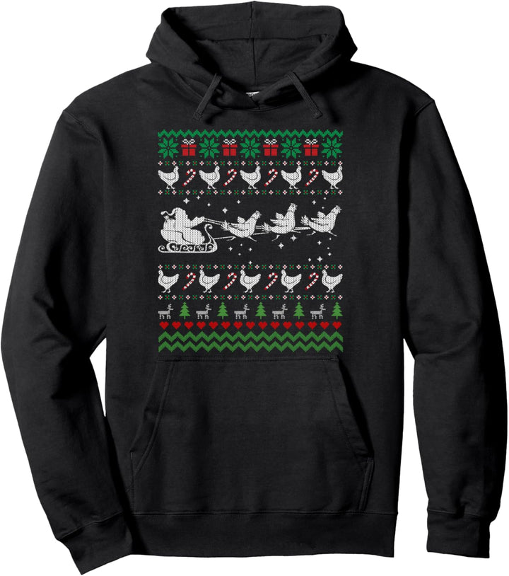 Funny Chicken And Santa Ugly Christmas Sweater Thanksgiving Pullover Hoodie