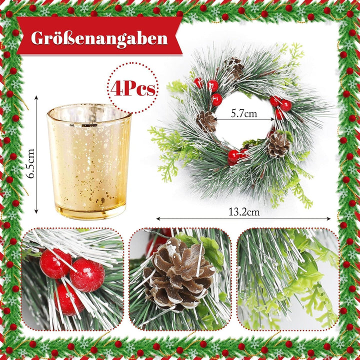 FUND AMLIGHT Weihnachten Teelichthalter Votivkerzenhalter für Tischdekoration 4-teilig, Adventskranz