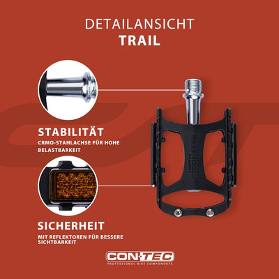 Contec Fahrrad Pedale Trail Alu MTB Freeride CNC CrMo Achse Pins 416g, Trail