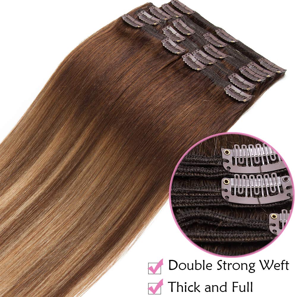 SEGO Clip in Extensions Echthaar Doppelt Tressen Haarverlängerung 8 Teilig 100% Remy Hair für Komple