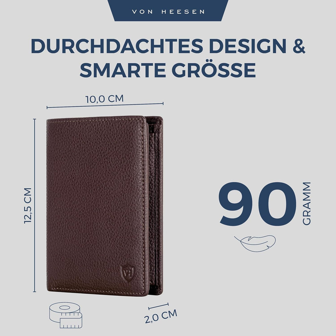 VON HEESEN Leder Geldbörse RFID Schutz I Echtleder Geldbeutel für Damen & Herren I Portemonnaie Brie