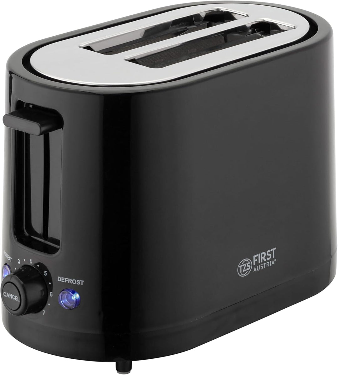 TZS First Austria Doppel Kurzschlitz Toaster, 2 Scheiben, schwarz, 750W, 7 Stufen, Warmhalte- und Au