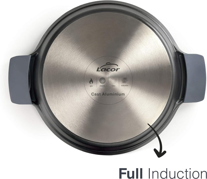 Lacor 25436 Paella-Pfanne mit Silikongriffen, Aluguss 36 cm Paella-Pfanne mit Griffen aus Silikon, 3