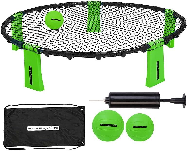 PEARL Sports Roundnet Spiele: 4 Outdoor-Roundnet-Spielsets mit 4 Spielnetzen und 12 Bällen, Ø 92 cm
