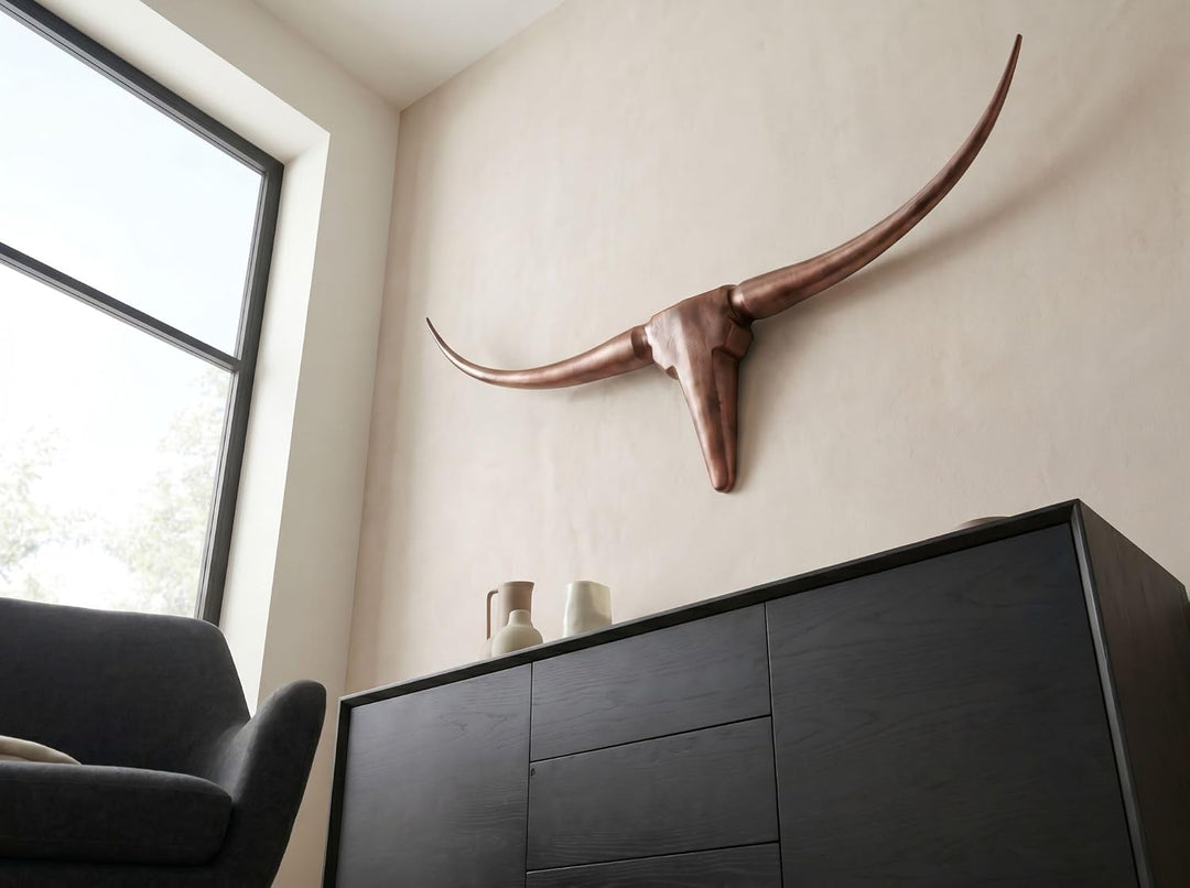FineBuy Deko Geweih Bull M FB37860 Bronze 100 cm Aluminium Design Hörner, Wanddekoration Stierkopf H